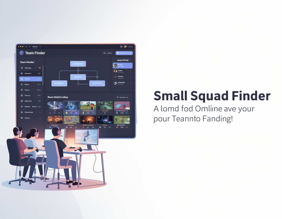 Ilustrasi team finder untuk squad kecil untuk event game online pg4d dengan bracket, room match, dan bukti skor